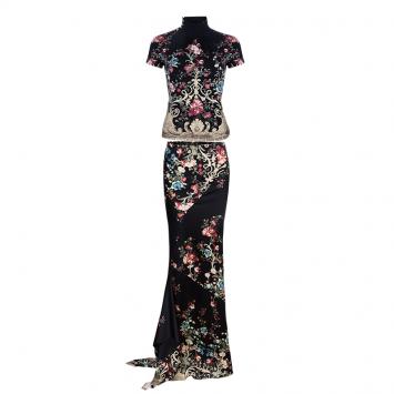 Pre Owned Roberto Cavalli Floral Top And Skirt Set S