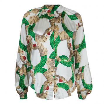 مملوكة مسبقًا Roberto Cavalli Multicolor Glitter Detail Print Long Sleeve Silk Blouse M