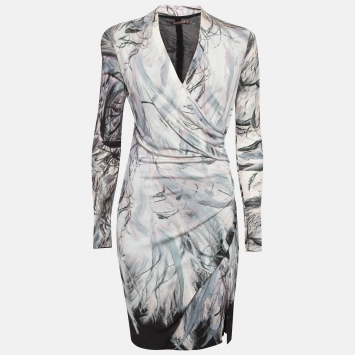 Pre Owned Roberto Cavalli Multicolor Print Jersey Wrap Detail Dress M