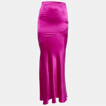 مملوكة مسبقًا Roberto Cavalli Fuschia Pink Satin Silk Flared Maxi Skirt S