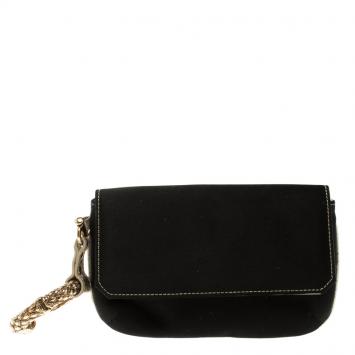 Pre Owned Roberto Cavalli Black Satin Serpent Bracelet Clutch