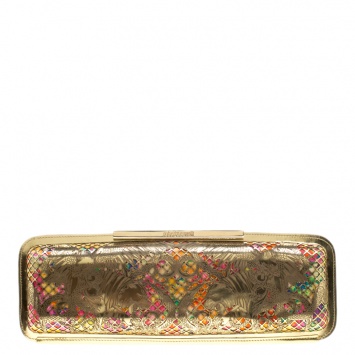 Pre Owned Roberto Cavalli Gold/Multicolor Laser Cut Long Clutch