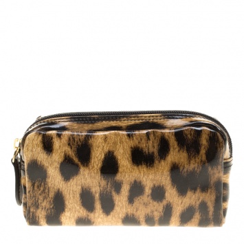 Pre Owned Roberto Cavalli Leopard Print Patent Leather Pouch