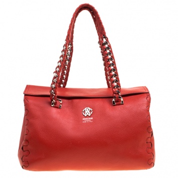 Pre Owned Roberto Cavalli Red Leather Small Regina Satchel