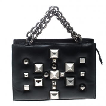 Pre Owned Roberto Cavalli Black Leather Studded Bag
