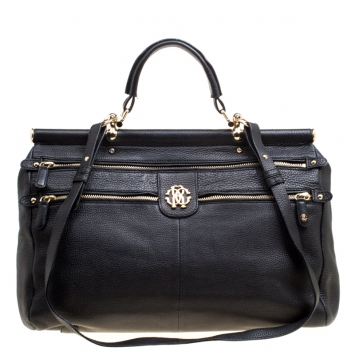 Pre Owned Roberto Cavalli Black Deerskin Leather Top Handle Bag