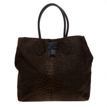 Pre Owned Roberto Cavalli Brown/Black Calfhair and Leather Python Print Tote