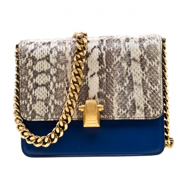Pre Owned Roberto Cavalli Beige/Blue Leather and Python Hera Crossbody Bag