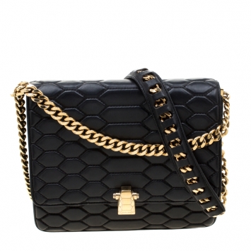Pre Owned Roberto Cavalli Black Leather Crossbody Bag 