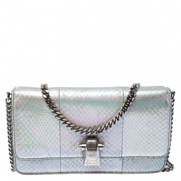 Pre Owned Roberto Cavalli Metallic Silver Python Leather Crossbody Bag