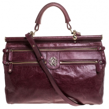 Pre Owned Roberto Cavalli Burgundy Leather Top Handle Bag
