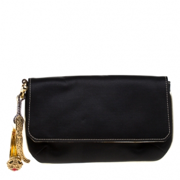 Pre Owned Roberto Cavalli Black/Gold Satin Serpent Bracelet Clutch