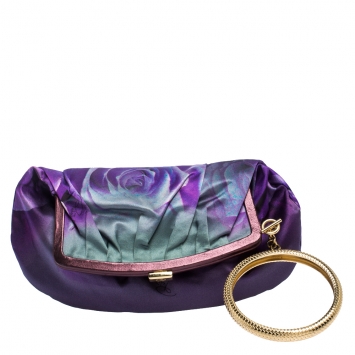 Pre Owned Roberto Cavalli Multicolor Flower Print Satin Bracelet Clutch