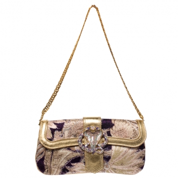 Pre Owned Roberto Cavalli Multicolor Printed Satin and Leather Chain Clutch