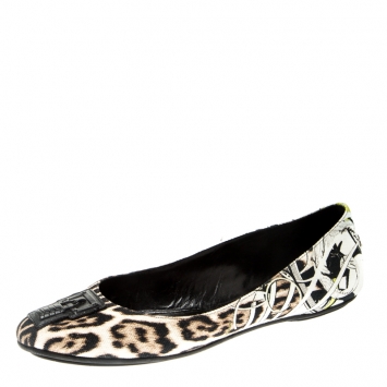 Pre Owned Roberto Cavalli Multicolor Leopard Print Canvas Ballet Flats Size 40