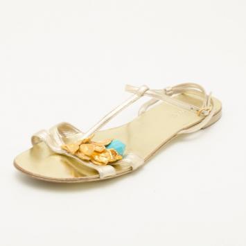 Pre Owned Roberto Cavalli Gold Embellished Sandals Size 36