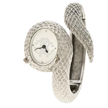 Pre Owned Roberto Cavalli Silver Stainless Steel Bangle Bracelet R7253 Women's Wristwatch 30 mm