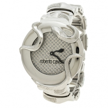 Pre Owned Roberto Cavalli Silver Stainless Steel Snake Women's Wristwatch 37 mm