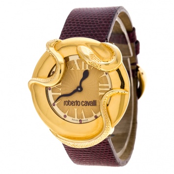 Pre Owned Roberto Cavalli Gold Plated Stainless Steel Snake 7251165528 Women's Wristwatch 38 mm