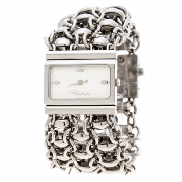 Pre Owned Roberto Cavalli Silver White Stainless Steel Chain Women's Wristwatch 28MM