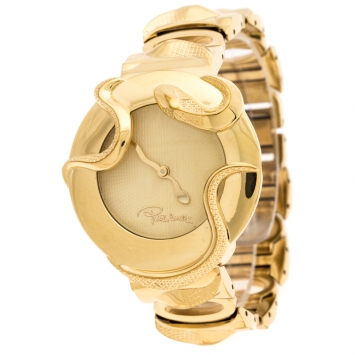 Pre Owned Roberto Cavalli Yellow Gold Plated Stainless Steel Snake Women's Wristwatch 37 mm