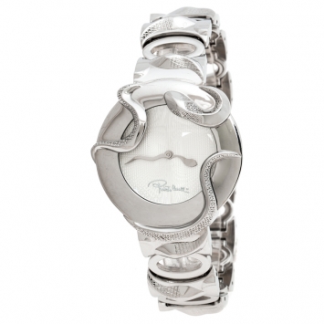 Pre Owned Robertto Cavalli Silver Stainless Steel Snake Women's Wristwatch 38 MM