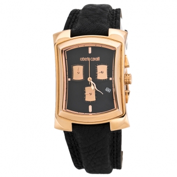 Pre Owned Roberto Cavalli Black Rose Gold Plated Stainless Steel Tomahawk R7251900125 Unisex Wristwatch 31 mm