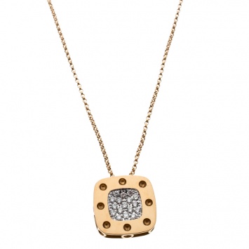 Pre Owned Roberto Coin Pois Moi Diamond 18k Yellow Gold Square Pendant Necklace 