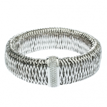 Pre Owned Roberto Coin Primavera Diamond Interwoven 18k White Gold Wide Stretchable Bangle Bracelet