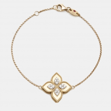 Pre Owned Roberto Coin Princess Flower Diamond 18k Rose Gold  Bracelet