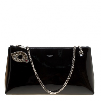 Pre Owned Rochas Black Patent Leather Crystal Embellished Eye Shoulder Bag