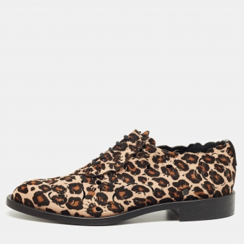 Pre Owned Roger Vivier Brown Leopard Print Calf Hair Lace Up Oxfords Size 40