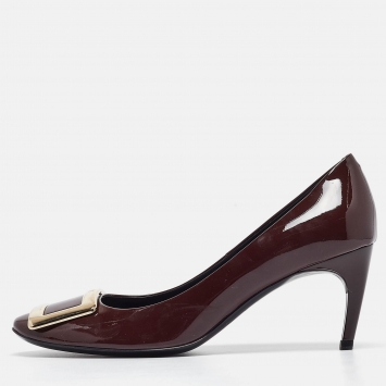 Pre Owned Roger Vivier Burgundy Patent Leather Belle Vivier Trompette Pumps Size 38.5