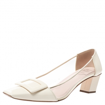 Pre Owned Roger Vivier White Patent Leather and PVC Belle Pumps Size 40
