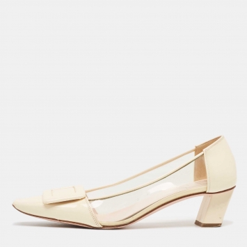 مملوكة مسبقًا Roger Vivier  Cream PVC and Patent Belle Vivier Pumps Size  37.5