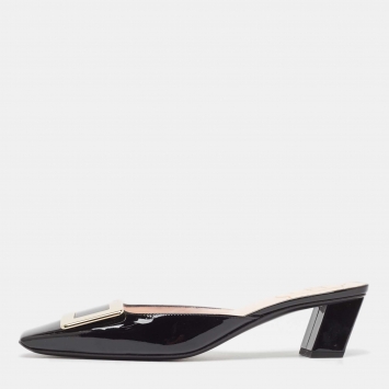 Pre Owned Roger Vivier Black Patent Leather Belle Vivier Mules Size 39