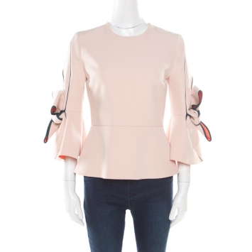 Pre Owned Roksanda Ilincic Blush Pink Crepe Bow Detail Kemi Peplum Top S