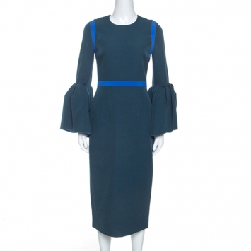 Pre Owned Roksanda Teal Crepe Tulip Sleeve Nair Dress M