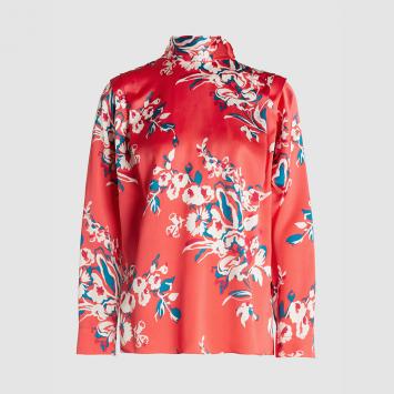 Pre Owned Roksanda Red Aulna Floral Print Silk Blouse UK 16