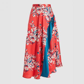 Pre Owned Roksanda Red Zelma Printed Silk Midi Skirt UK 16