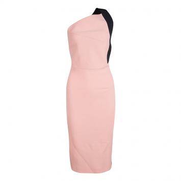 Pre Owned Roland Mouret Peach Contrast One Shoulder Wool Dress S
