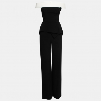 Pre Owned Roland Mouret Black Crepe Off-Shoulder Danielson Jumpsuit S