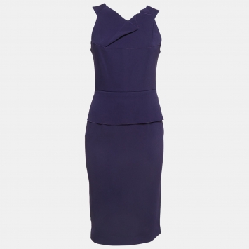 مملوكة مسبقًا Roland Mouret Purple Crepe Ruffled Midi Dress M