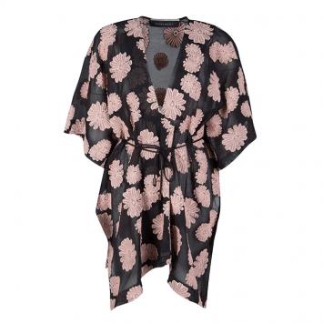 Pre Owned Roland Mouret Black Cotton Floral Pattern Jacquard Kaftan Top L