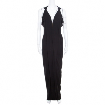 Pre Owned Roland Mouret Black Crepe Knit Draped Featherstone Evening Gown L