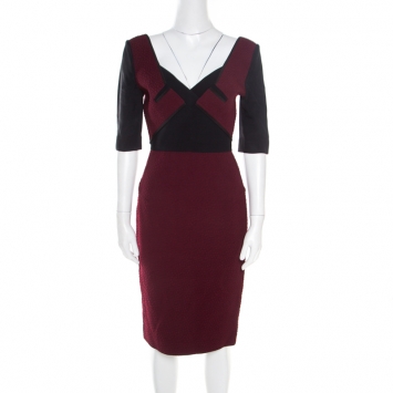 Pre Owned Roland Mouret Bordeaux Ostrich Wool Axele Sheath Dress M