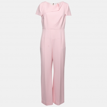 Pre Owned Roland Mouret Pink Crepe Asymmetrical Neck Jumpsuit L