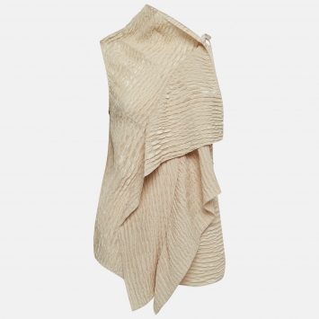 Pre Owned Roland Mouret Beige Crinkle Silk Asymmetric Draped Blouse M