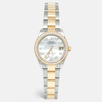 Pre Owned Rolex Mother Of Pearl Diamond 18K Yellow Gold Oystersteel M278383RBR-0027 Datejust Women's Wristwatch 31 mm