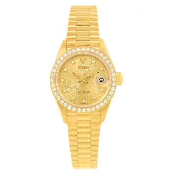 Pre Owned Rolex Champagne Jubilee 18K Yellow Gold Diamonds PresidentDatejust Women's Wristwatch 26MM